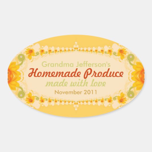 Zelfgemaakt met Love Oval Label Sticker (Voorkant)