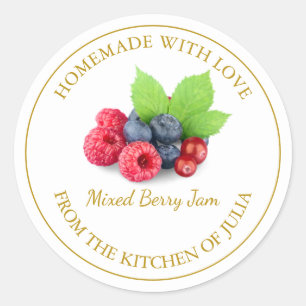 Zelfgemaakt Mixed Berry Jam Label Wit