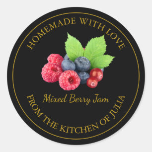Zelfgemaakt Mixed Berry Jam Label Zwart