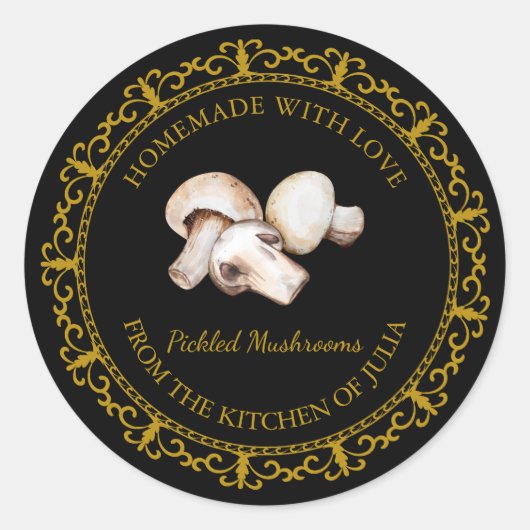  Zelfgemaakt Mushroom Pickle Label l Zwart (Voorkant)