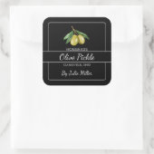 Zelfgemaakt Olive Pickle Square Label Zwart (Tas)