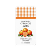 Zelfgemaakt oranje sap met geruit motief etiket (Voorkant)
