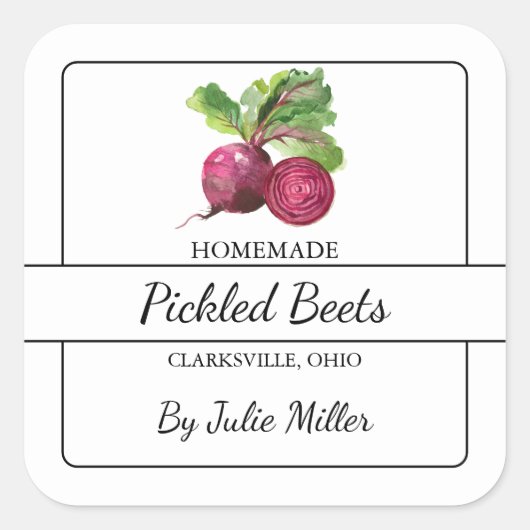 Zelfgemaakt Pickled Beets Square Label (Voorkant)