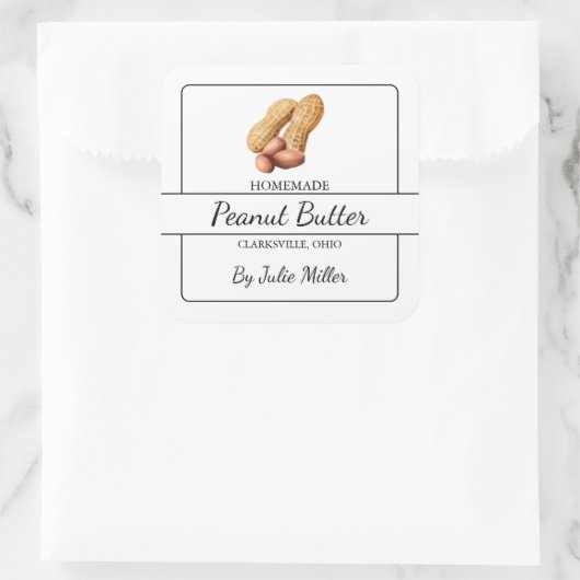 Zelfgemaakt pindakaas vierkant label (Tas)