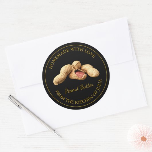 Zelfgemaakt pindakaasetiket | Zwart Ronde Sticker (Envelop)