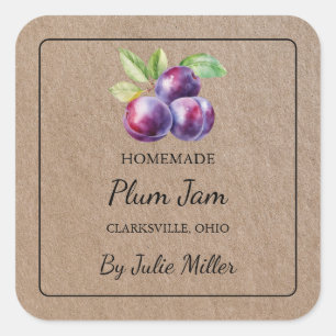 Zelfgemaakt Plum Jam Square Kraft papieren label