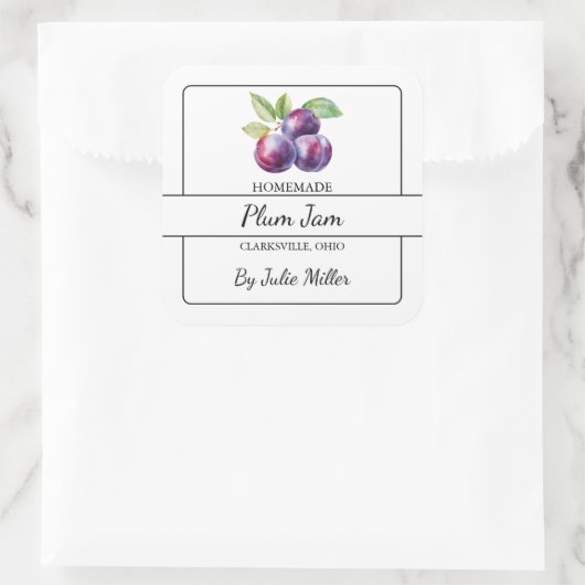 Zelfgemaakt Plum Jam Square Label (Tas)