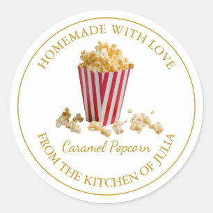 Zelfgemaakt popcornlabel   Wit Ronde Sticker