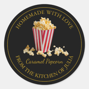 Zelfgemaakt popcornlabel   Zwart Ronde Sticker