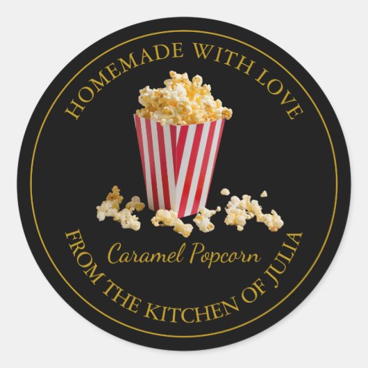 Zelfgemaakt popcornlabel | Zwart Ronde Sticker (Voorkant)