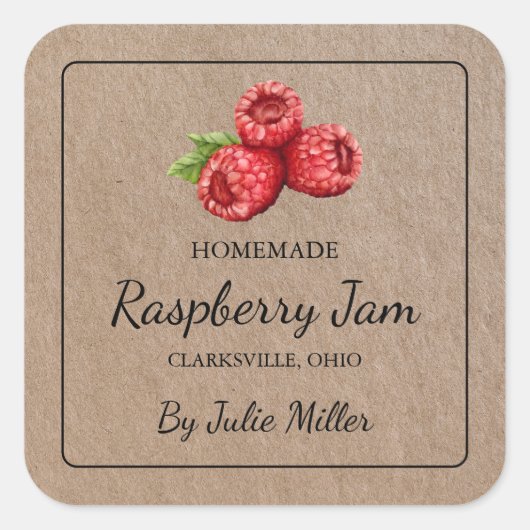 Zelfgemaakt Raspberry Jam Square Kraft-papieren et Vierkante Sticker (Voorkant)