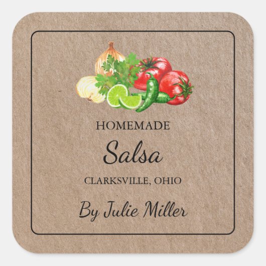 Zelfgemaakt Salsa Square Kraft-papierlabel Vierkante Sticker (Voorkant)
