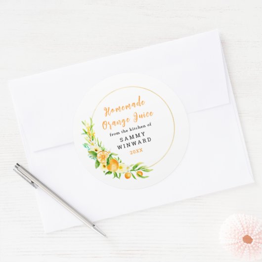 Zelfgemaakt Sinaasappelsap Inmaaklabel Ronde Sticker (Envelop)
