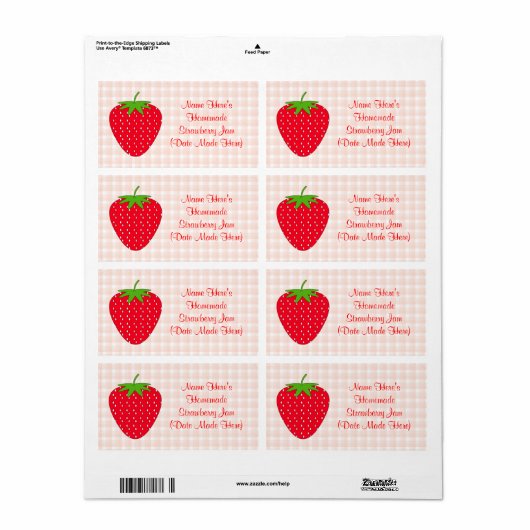 Zelfgemaakt Strawberry Jam Label. Roze en Rood. Etiket (Full Sheet)
