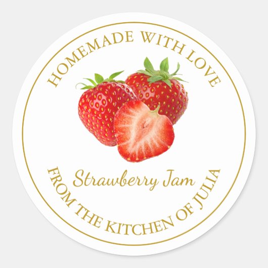 Zelfgemaakt Strawberry Jam Label | Wit (Voorkant)