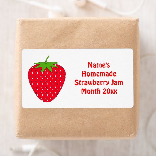 Zelfgemaakt Strawberry Jam Label. Wit en Rood. Etiket (Insitu)