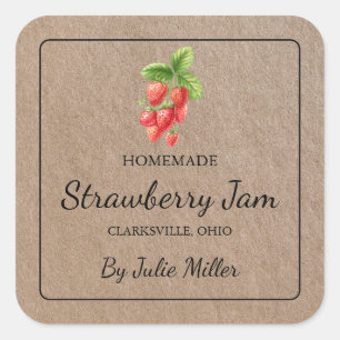 Zelfgemaakt Strawberry Jam Square Kraft-papierlabe Vierkante Sticker