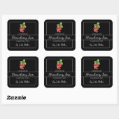 Zelfgemaakt Strawberry Jam Square Label Zwart (Vel)