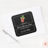 Zelfgemaakt Strawberry Jam Square Label Zwart (Envelop)