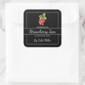 Zelfgemaakt Strawberry Jam Square Label Zwart (Tas)