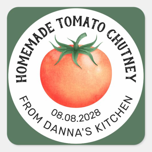 Zelfgemaakt Tomaat Chutney label met rode tomaat (Voorkant)