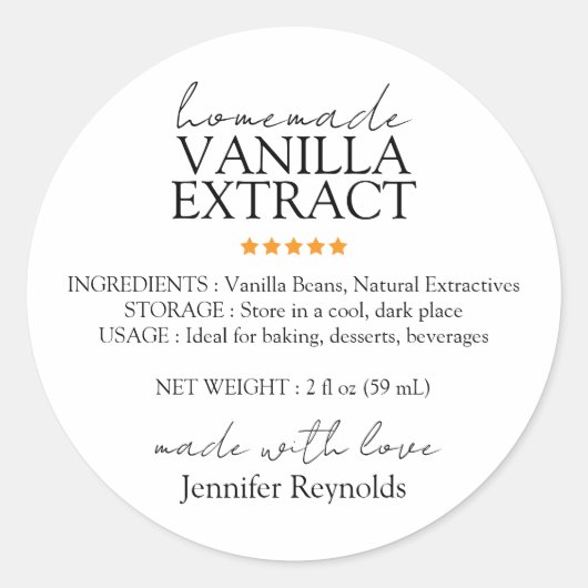 Zelfgemaakt vanille-extract met instructies ronde sticker (Voorkant)