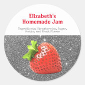 Zelfgemaakte Aardbei Jam Custom Sparkle Zilver Roo Ronde Sticker (Voorkant)