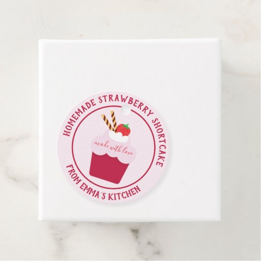 Zelfgemaakte aardbei Shortcake - Gemaakt met liefd Bedankjes Labels (In situ)