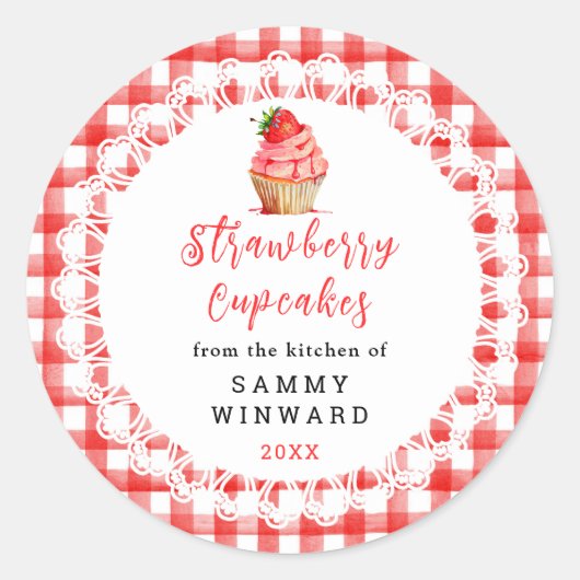 Zelfgemaakte aardbeien cupcakes Food Label (Voorkant)
