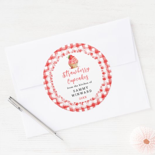 Zelfgemaakte aardbeien cupcakes Food Label (Envelop)