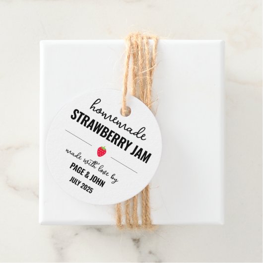 Zelfgemaakte aardbeien jampot bruiloft bedankjes labels (In situ)