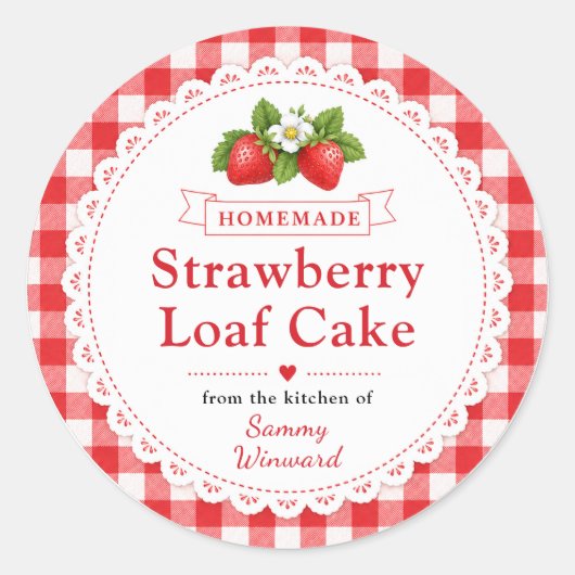 Zelfgemaakte Aardbeienbrood Cake Label (Voorkant)