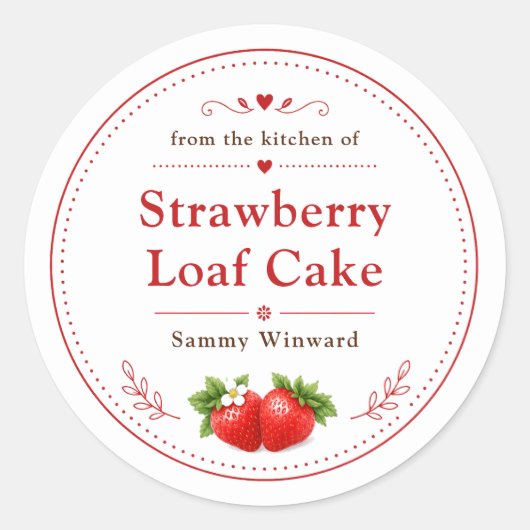 Zelfgemaakte Aardbeienbrood Cake Label (Voorkant)