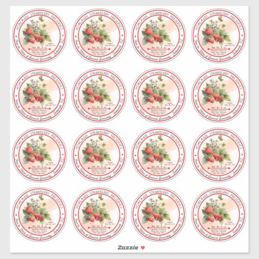 Zelfgemaakte aardbeienconserven 3 in 16 vel sticker (Vel)
