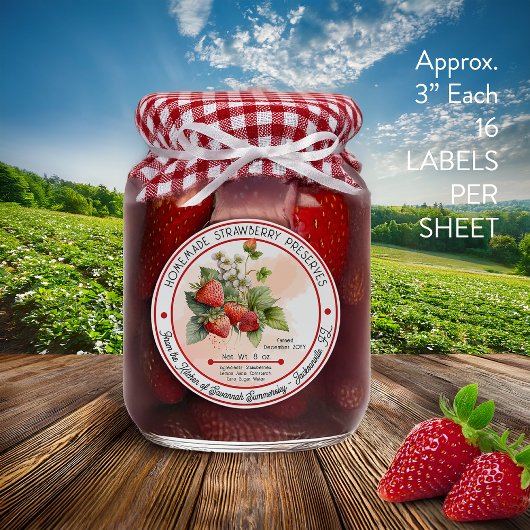Zelfgemaakte aardbeienconserven 3 in 16 vel sticker