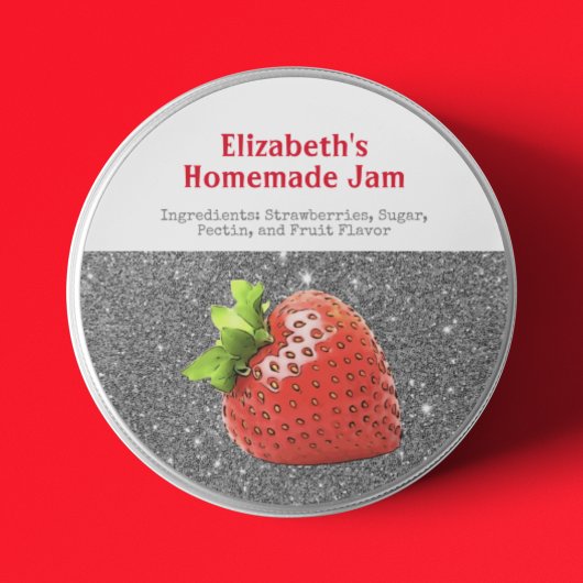 Zelfgemaakte Aardbeienjam Custom Sparkle Zilver Ro Ronde Sticker