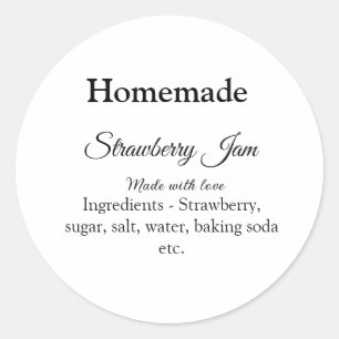 Zelfgemaakte aardbeienjam gemaakt met liefde en te ronde sticker