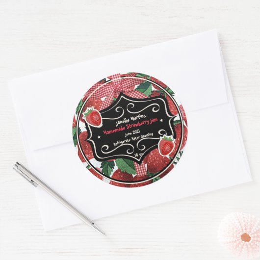 Zelfgemaakte aardbeienjam gepersonaliseerd ronde sticker (Envelop)