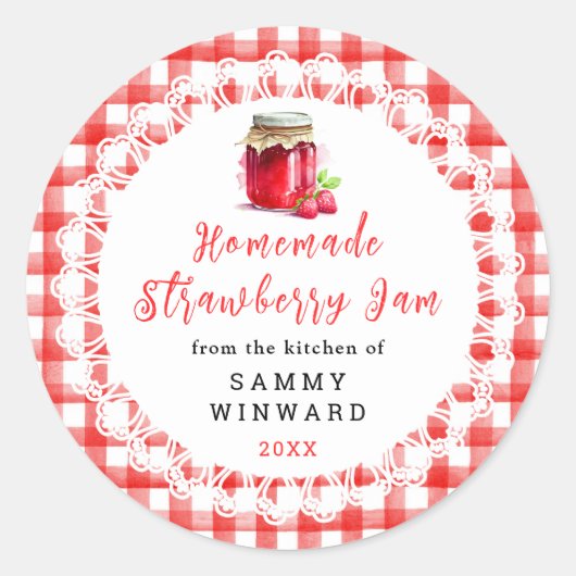 Zelfgemaakte aardbeienjam inblikken label (Voorkant)