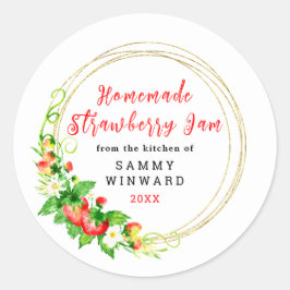 Zelfgemaakte Aardbeienjam Inmaaklabel Ronde Sticker