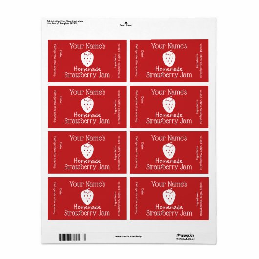 Zelfgemaakte aardbeienjam Label gepersonaliseerd o (Full Sheet)