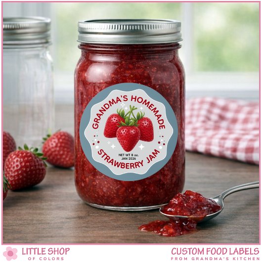Zelfgemaakte Aardbeienjam Potlabels Ronde Sticker