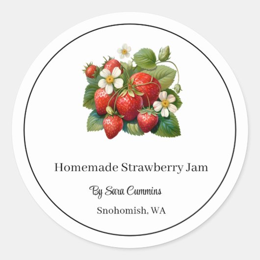 Zelfgemaakte Aardbeienjam Ronde Sticker (Voorkant)