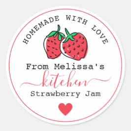 Zelfgemaakte aardbeienjam uit de keuken van ronde sticker