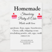 Zelfgemaakte aardbeientaart gebak gemaakt met lief voedselcontainer etiket (Enkel label)