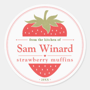 Zelfgemaakte Aardbeimuffins Keukenlabel Ronde Sticker