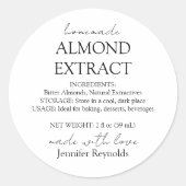 Zelfgemaakte amandel extract fles instructies ronde sticker (Voorkant)