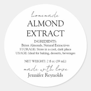 Zelfgemaakte amandel extract fles instructies ronde sticker