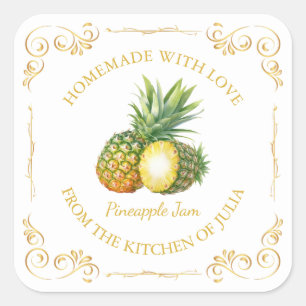  Zelfgemaakte Ananas Jam Square Label