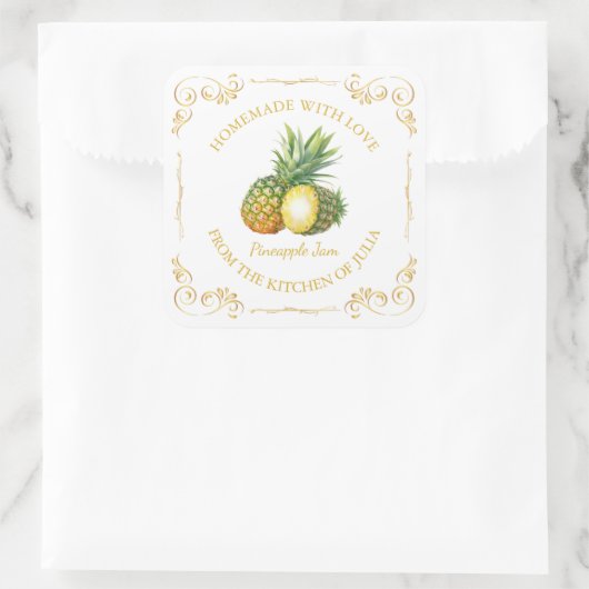  Zelfgemaakte Ananas Jam Square Label (Tas)